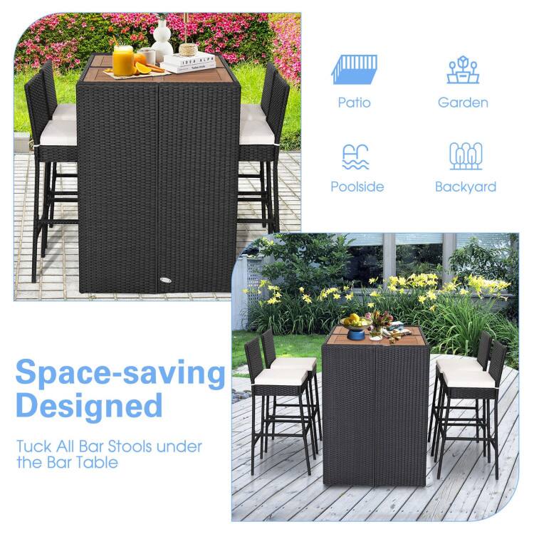 BP Patio Garden Poolside Backyard Space-saving Designed Tuck All Bar Stools under the Bar Table