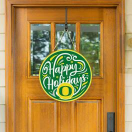 Evergreen Enterprises - Oregon Ducks 18" Happy Holidays Wooden Round Door Sign - Multicolor