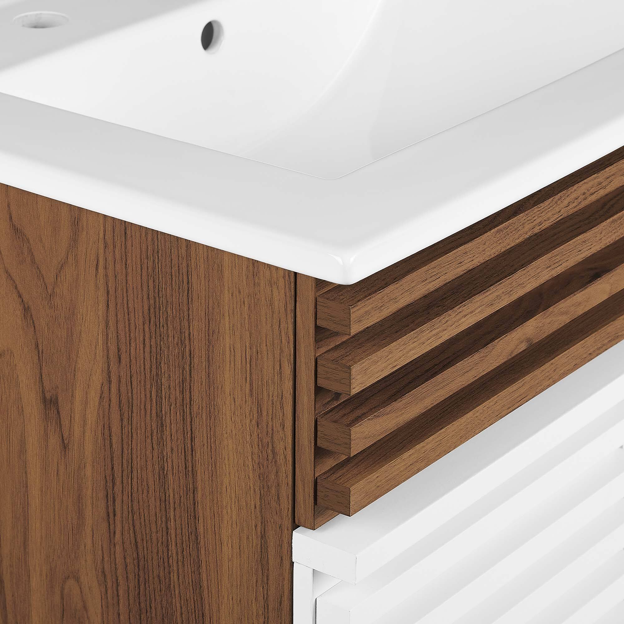 Alt View 5. Modway - Render 18" and 24" Bathroom Vanities with White Basin Included - White Walnut White.