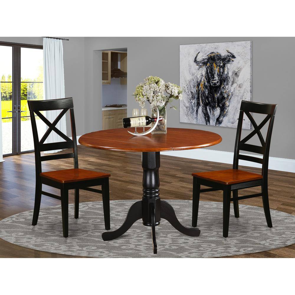 Back. East West Furniture - 3 PC Kitchen Table set-Dining Table and 2 Wooden Kitchen Chairs - Black & Cherry.
