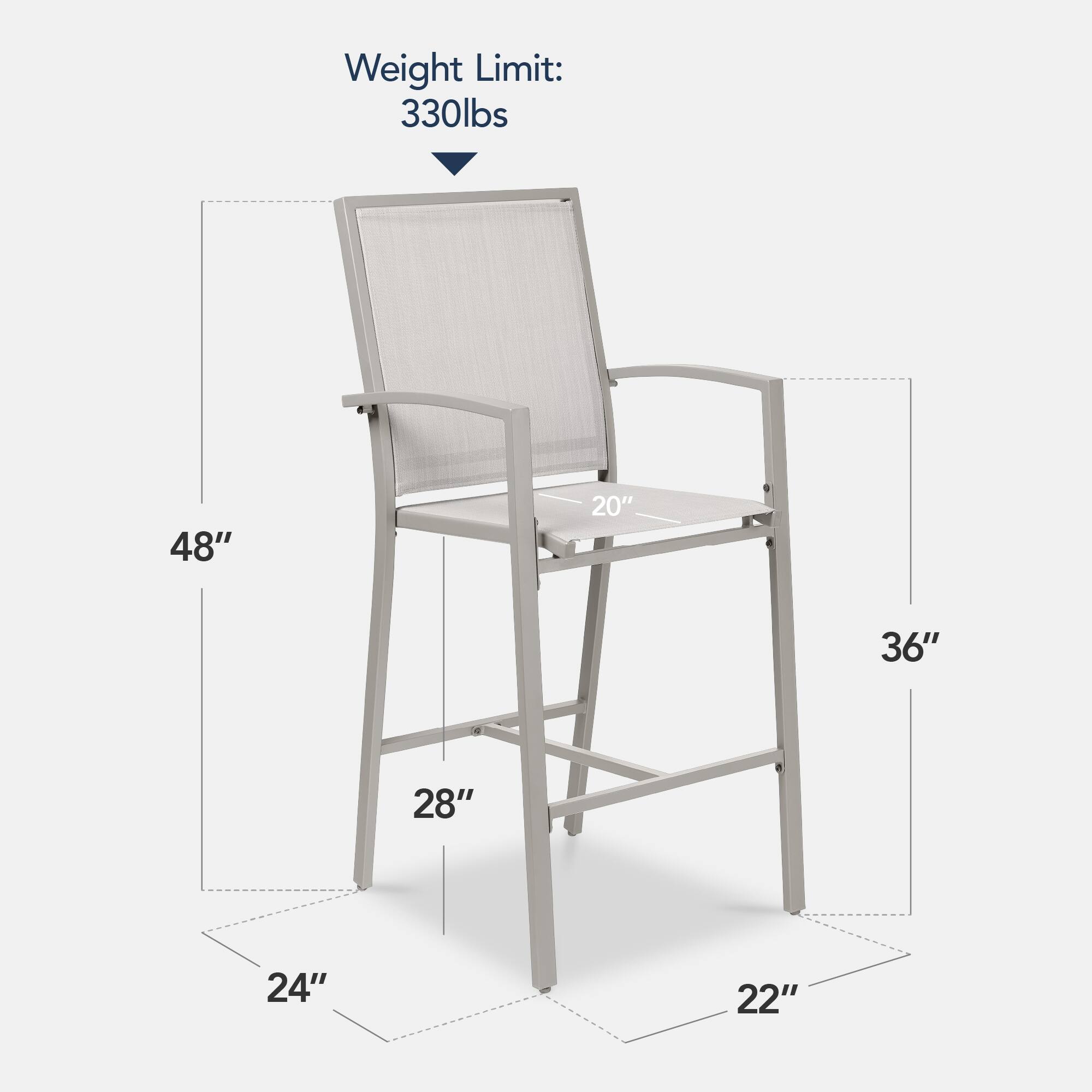Weight Limit: 330lbs

48"  
20"  
36"  
28"  
24"  
22"