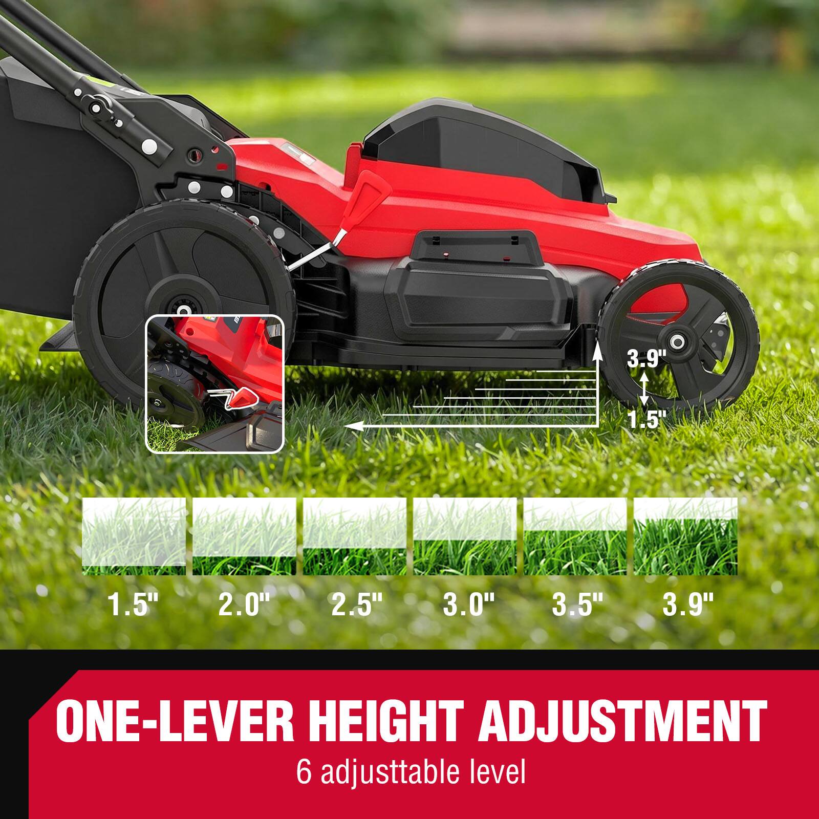 O 3.9" 1.5" 1.5" 2.0" 2.5" 3.0" 3.5" 3.9" ONE-LEVER HEIGHT ADJUSTMENT 6 adjustable level