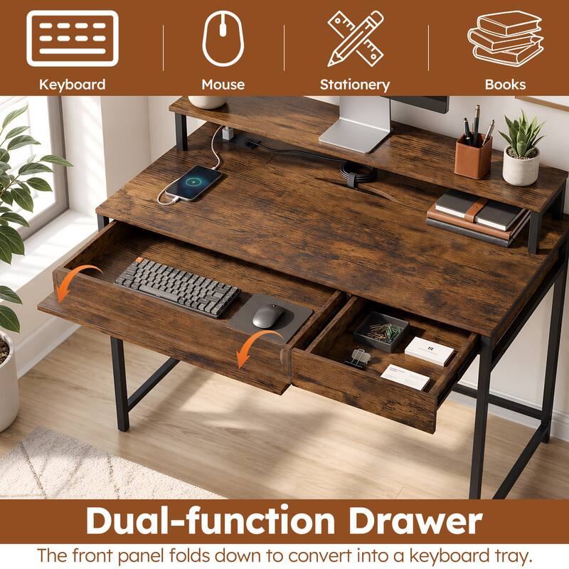 Keyboard Mouse Stationery Books Dual-function Drawer  
The front panel folds down to convert into a keyboard tray.