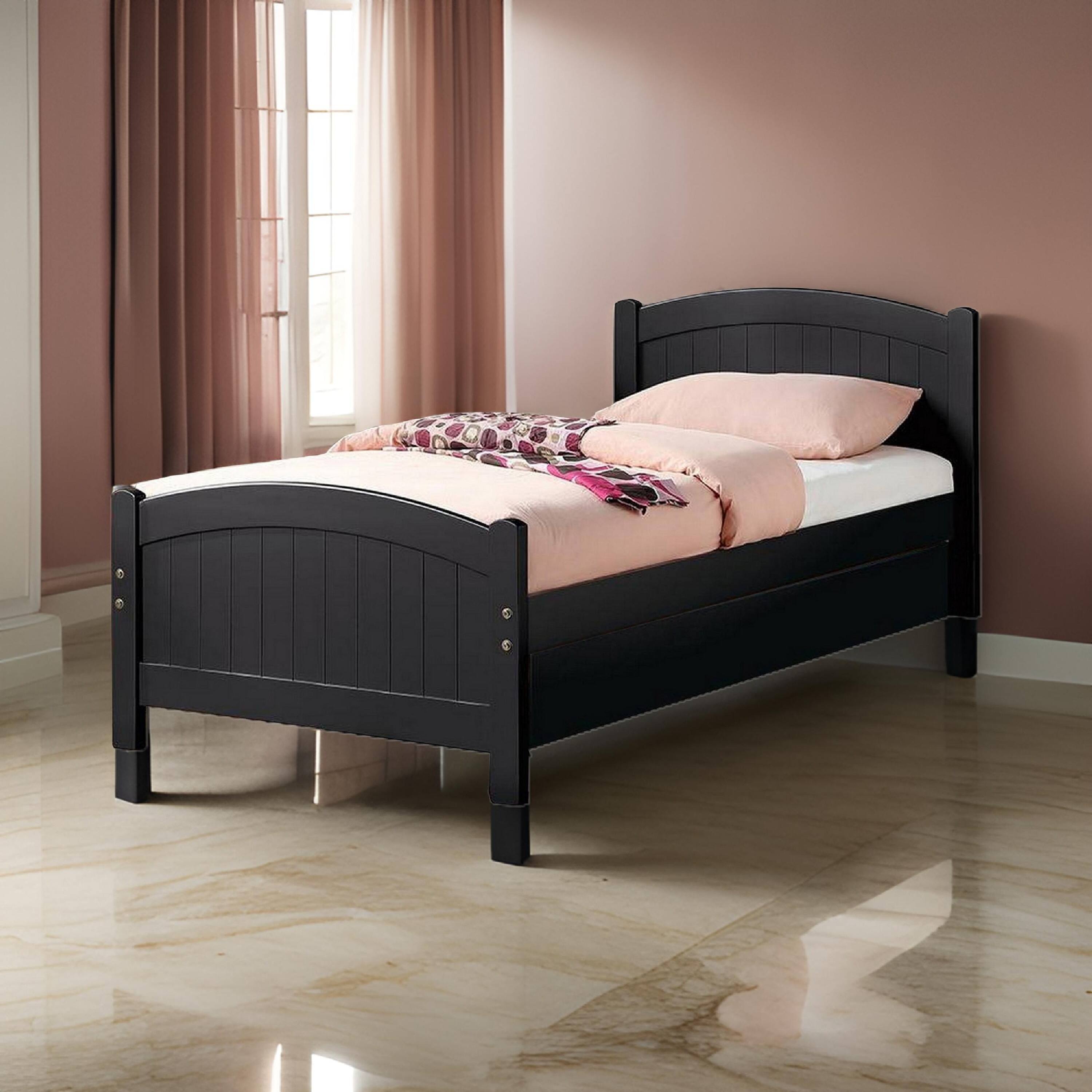Alt View 5. Manhattan Lane - Shov Twin Size Trundle Bed, Arched Headboard, Vertical Accents, Black Wood - Black.