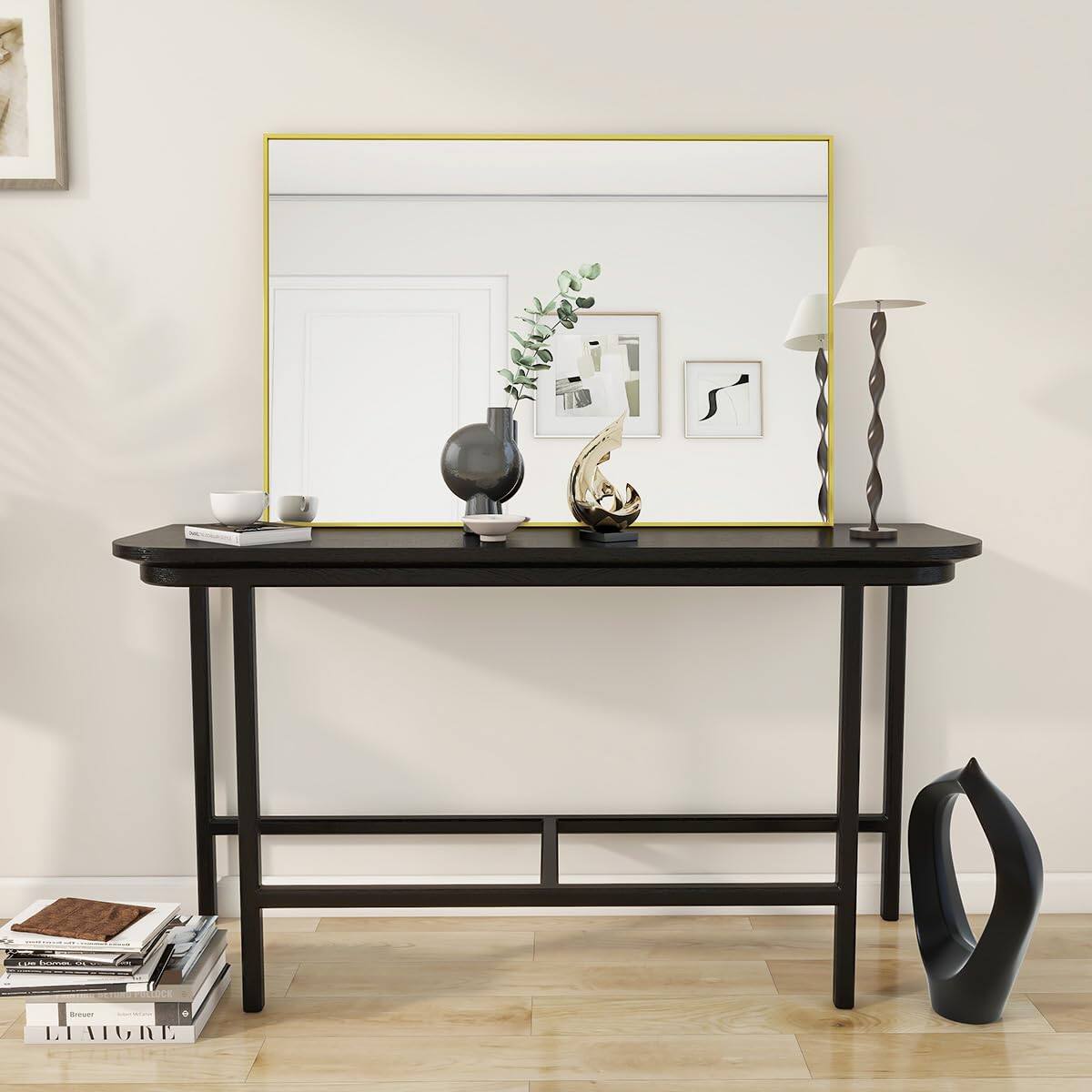 Alt View 2. HOMLUX - Rectangle Wall Mirror Gold Aluminum Alloy Frame Wall Mounted Modern Decor for Bathroom Bedroom Entryway.