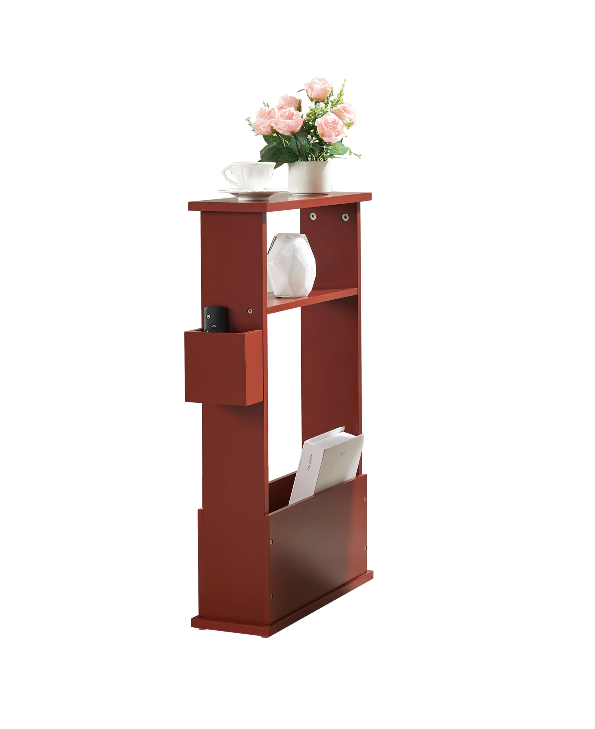 Angle. Kings Brand Furniture - Kings Brand Furniture Zeke Narrow Side Table with Storage Shelf - Red.