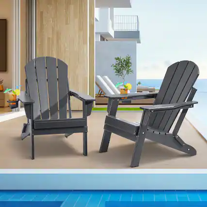 Front. VEVOR - Adirondack Chair Plastic, Set of 2 All-Weather Portable Folding Fire Pit Chair - Grey.