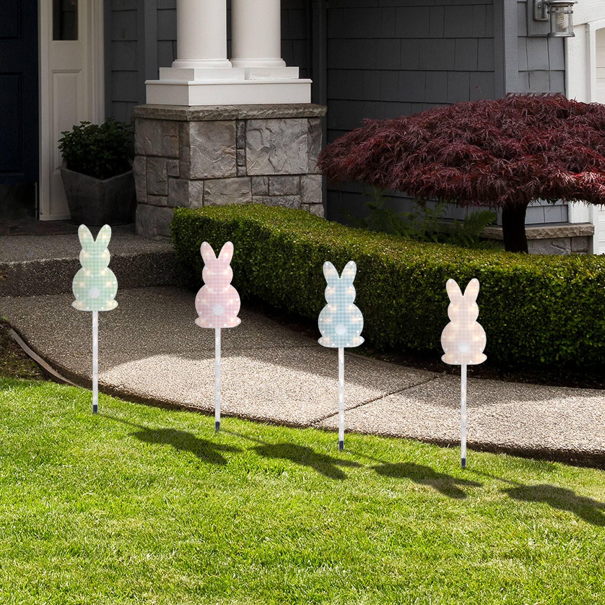 Northlight - Lighted Plaid Easter Bunny Outdoor Pathway Markers - 28.5" - Set of 4 - Black