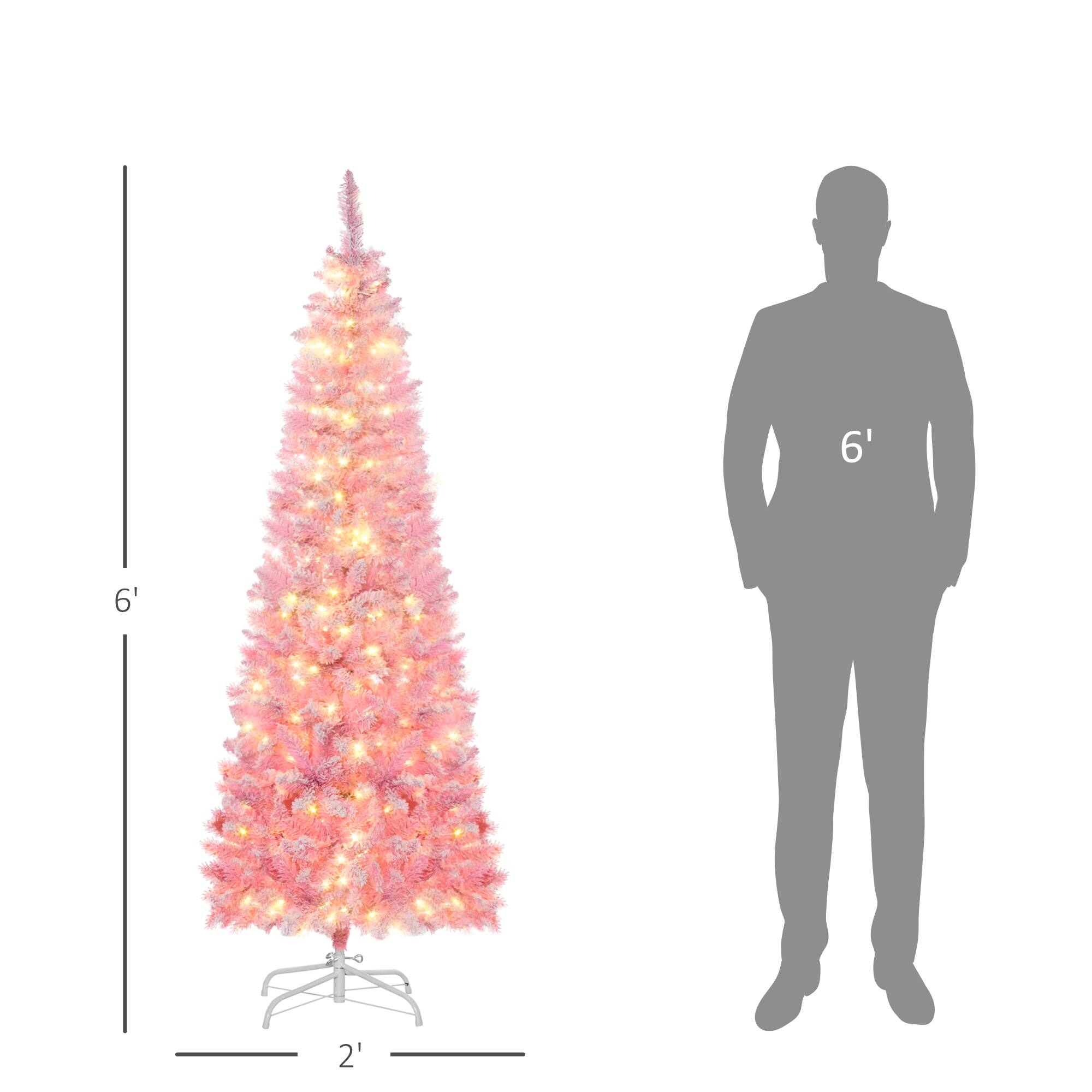 Alt View 2. Homcom - Prelit Snow Flocked Pencil Artificial Christmas Tree,Realistic Pine Branches, Warm White LEDs, Auto Open - pink.
