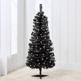 Best Choice Products - 4ft Prelit Colored Christmas Tree, Artificial Tree Holiday Decor w/ LED Lights - Tinsel - Black