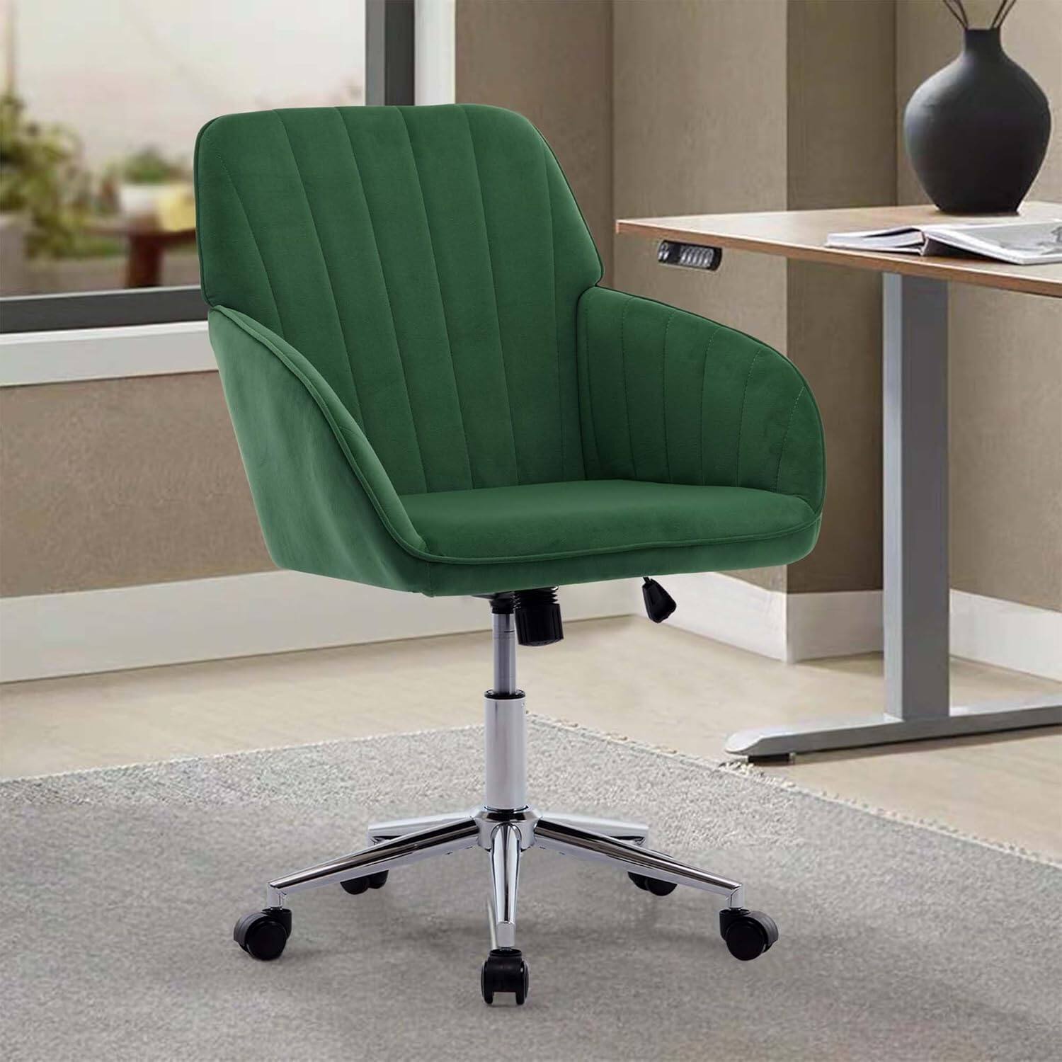 Alt View 3. Trinkets Crazed - 24.6" Velvet Office Chair, Ergonomic Swivel Desk Chair with Memory Foam Seat - Adjustable Height Computer Chair - green.