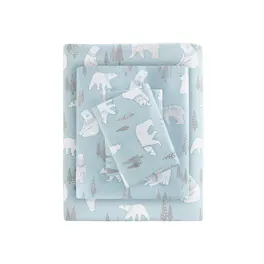 Gracie Mills - Persephone Cotton Flannel Sheet Set - Blue Polar Bears