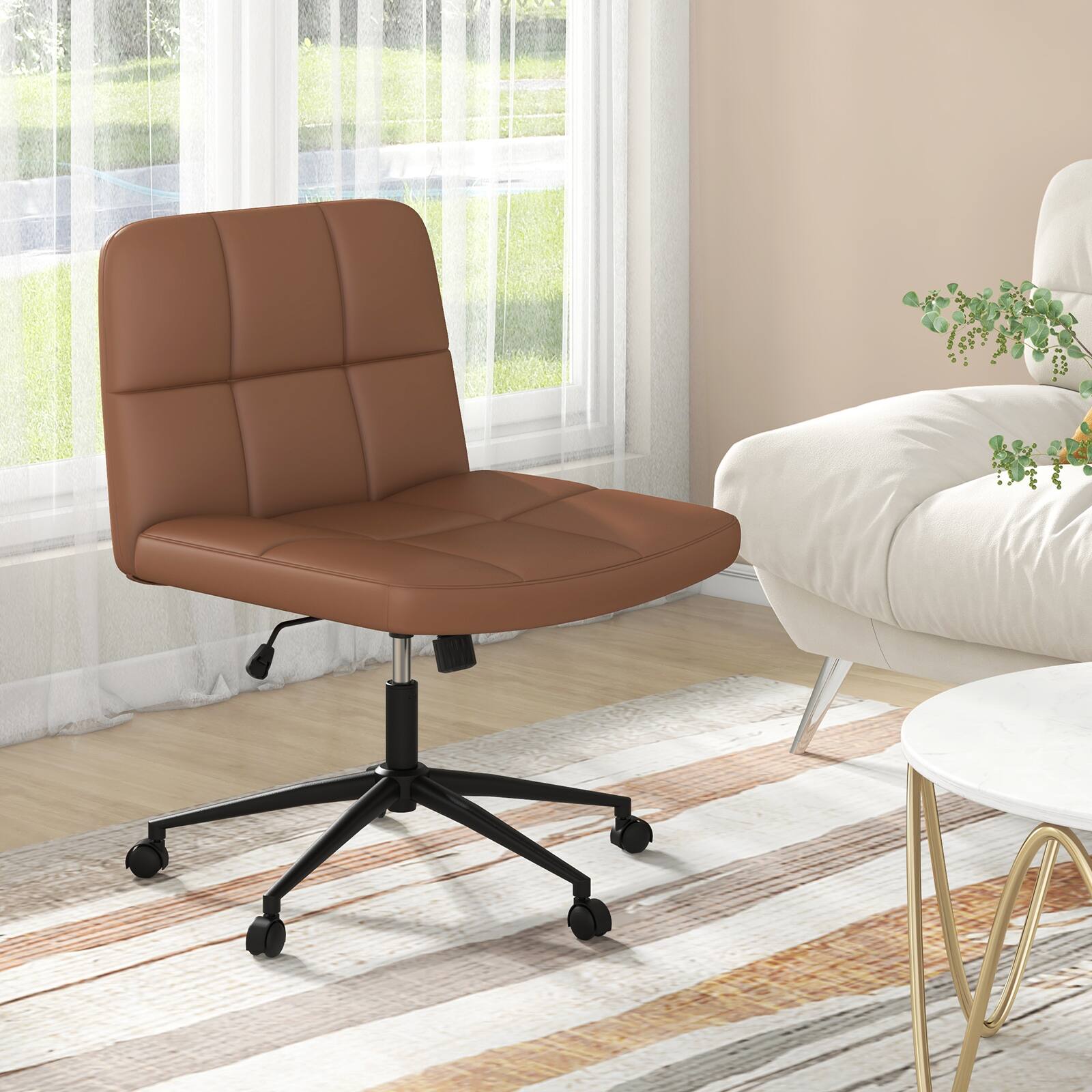 Angle. SlickBlue - Height-Adjustable Armless Desk Chair with Wheels for Home Office or Makeup - Brown.