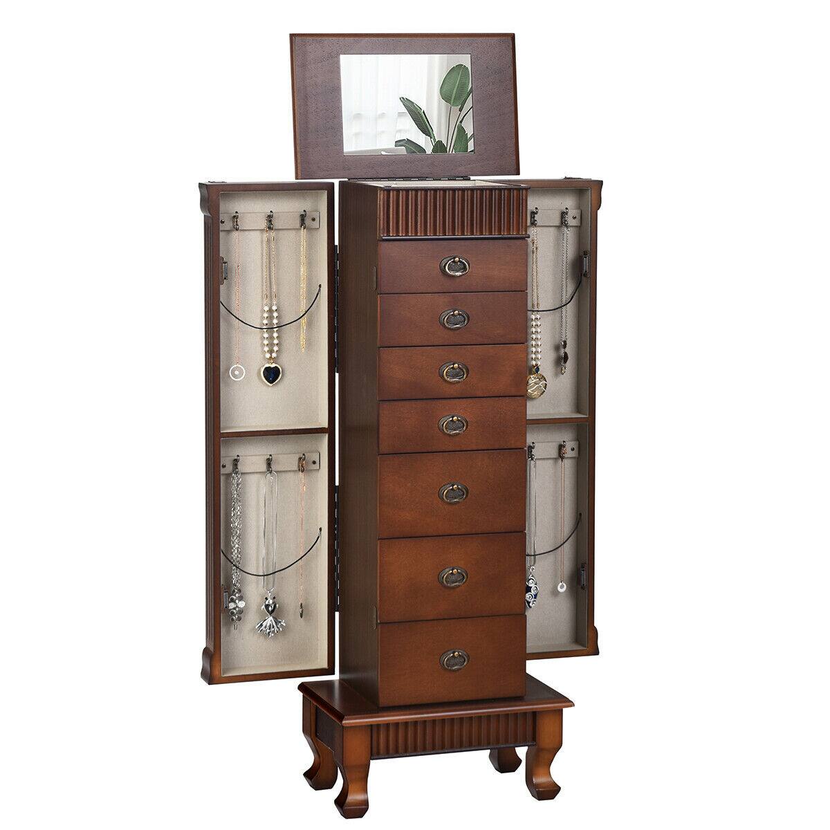 Alt View 15. Costway - Jewelry Cabinet Storage Chest Stand Organizer Necklace Wood - Brown.