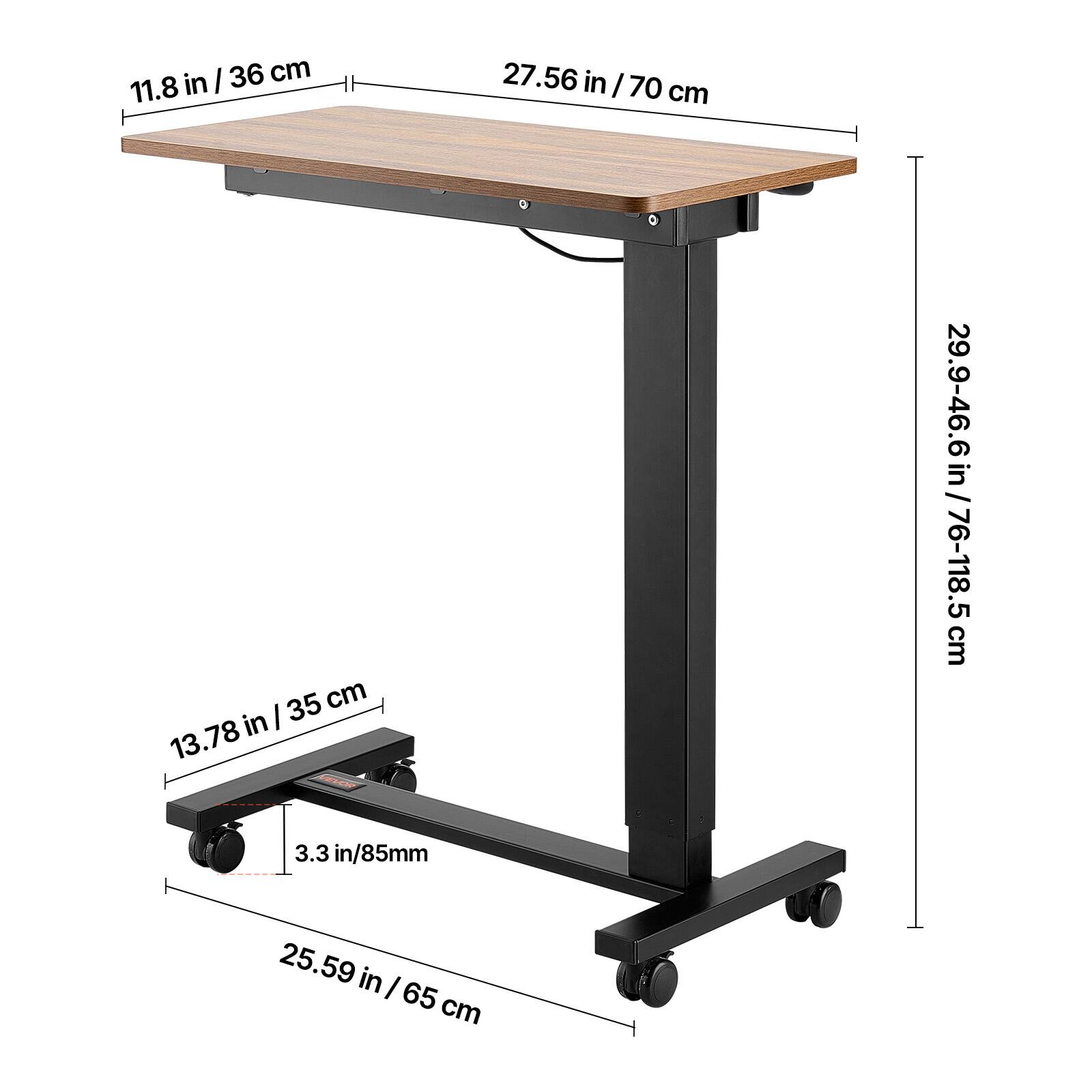 - 11.8 in / 36 cm
- 27.56 in / 70 cm
- 13.78 in / 35 cm
- 25.59 in / 65 cm
- 3.3 in / 85 mm
- 29.9-46.6 in / 76-118.5 cm