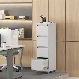 HTUTWOO - Metal Locking Vertical File Cabinet - 4 Drawer Heavy-Duty Lockable Cabinet for Home on Wheels, 17.71"D15.16"W52.28"H - White