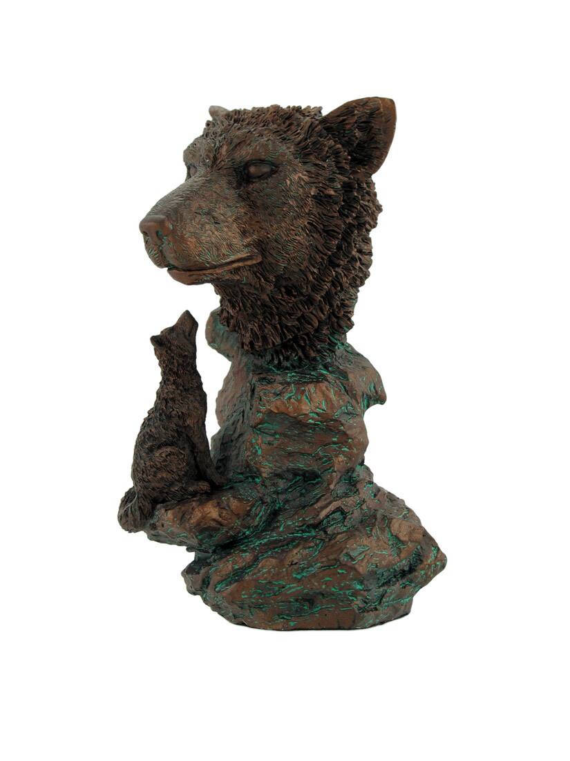Front. Zeckos - Bronzed Finish Resin Wolf Bust Statue 7 Inches High - Bronze.