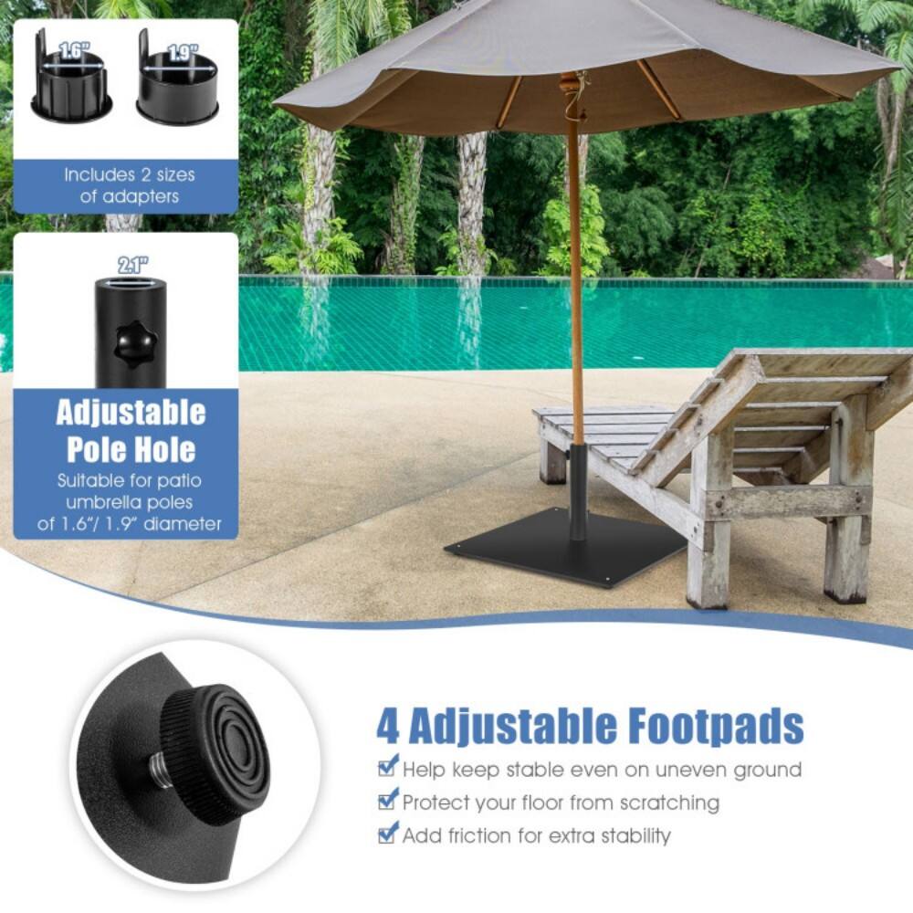 1.6" 1.9" Includes 2 sizes of adapters

2.1" Adjustable Pole Hole
Suitable for patio umbrella poles of 1.6" / 1.9" diameter

4 Adjustable Footpads
- Help keep stable even on uneven ground
- Protect your floor from scratching
- Add friction for extra stability