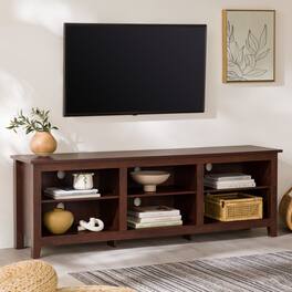 Spaco - Modern Transitional 70" TV Stand for 80" TVs, Entertainment Center Media Console with 5-Shelf Open Storage - Brown