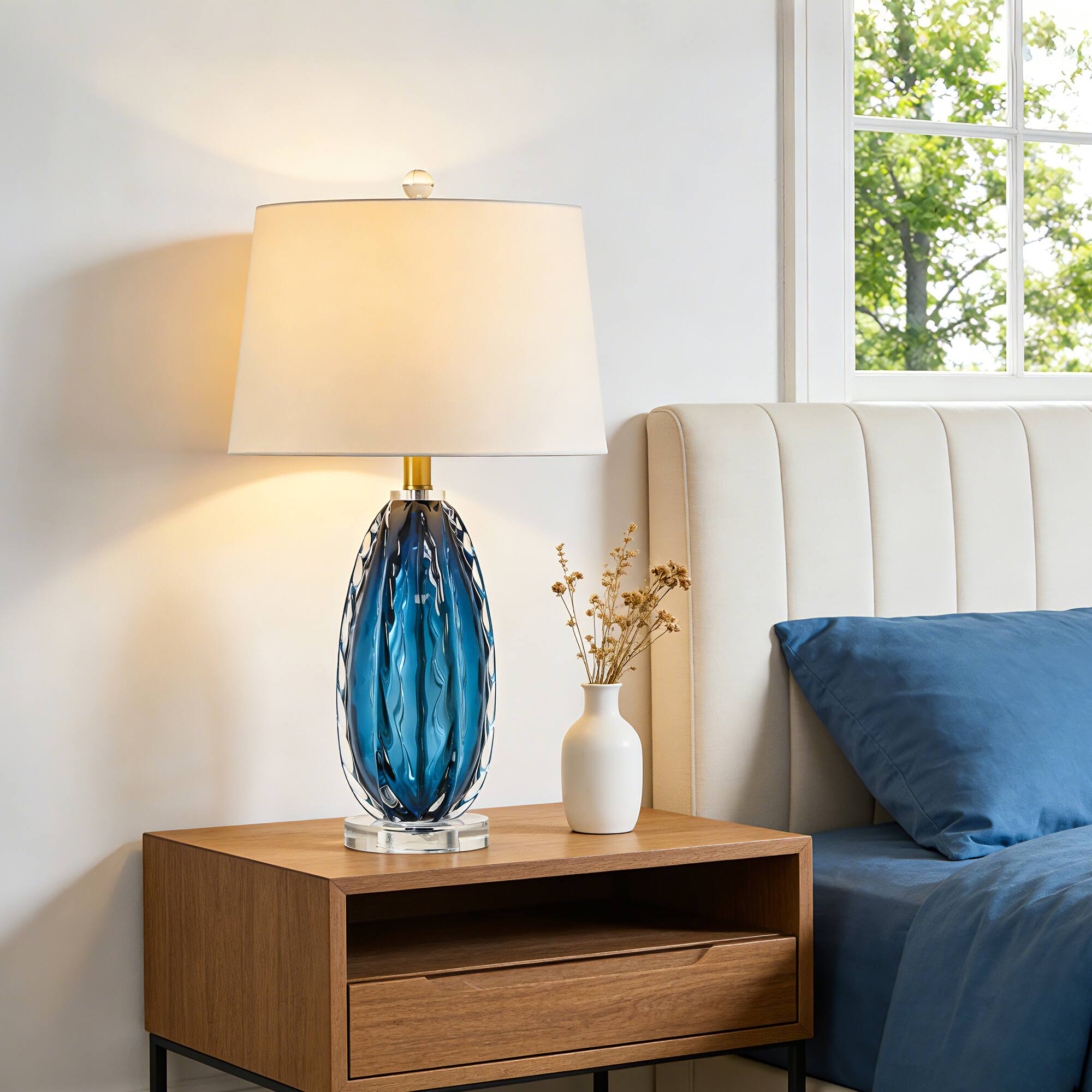 Alt View 1. partphoner - Modern Dark Blue Glass Table Lamp - Blue.