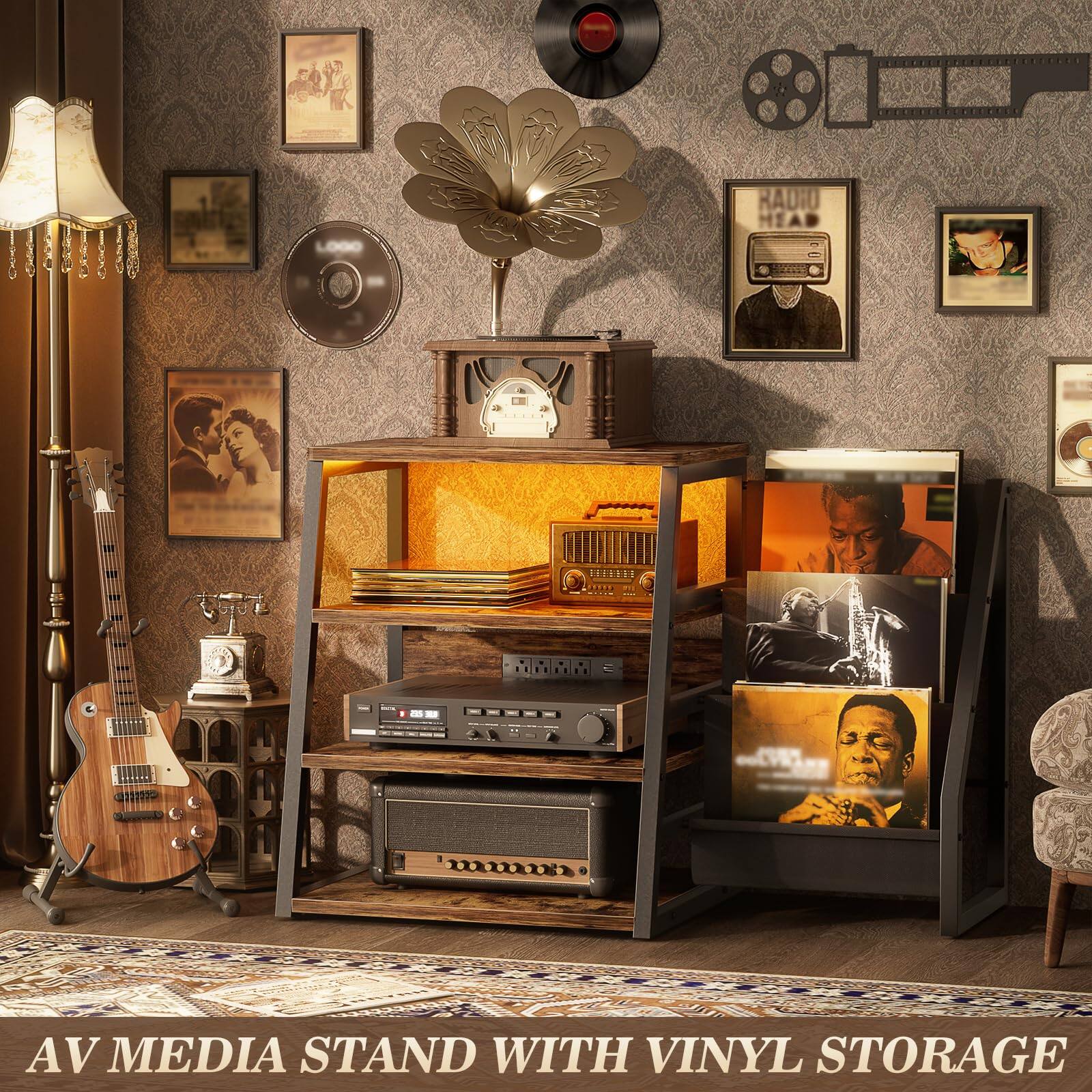 AV MEDIA STAND WITH VINYL STORAGE