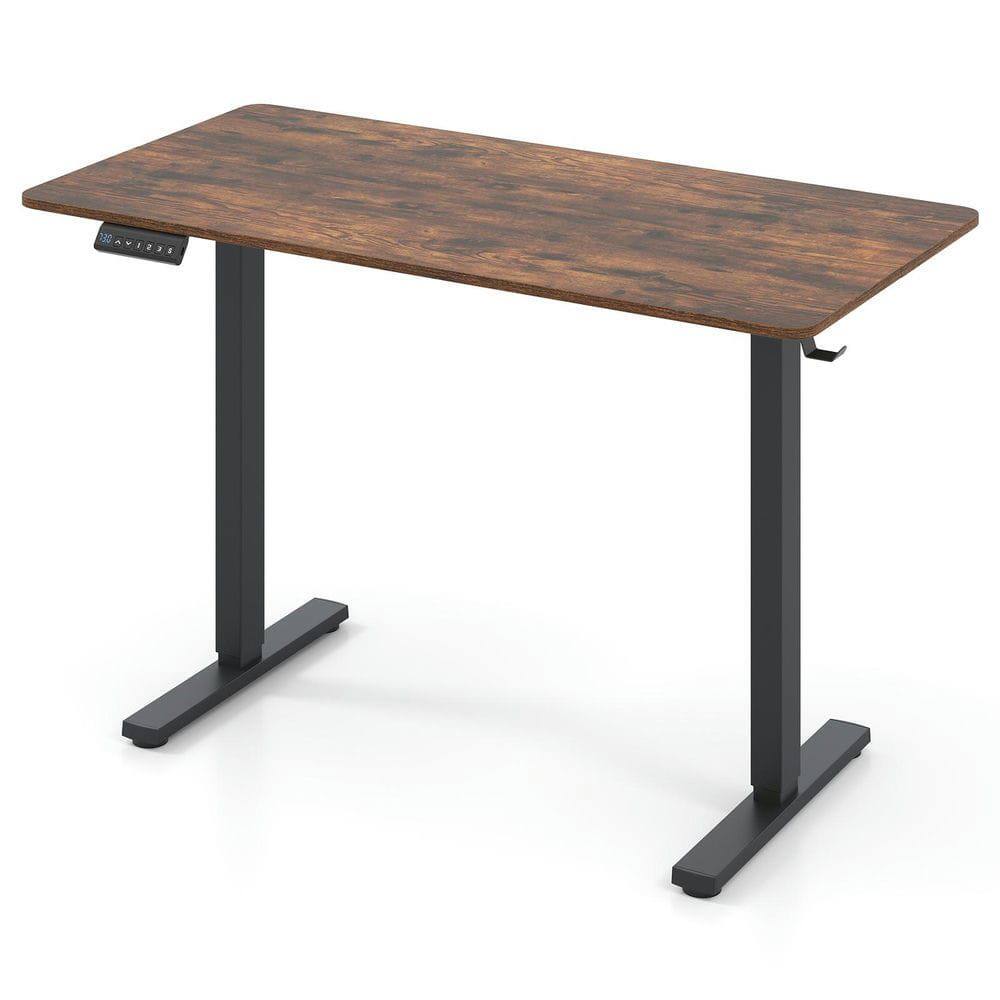 Left. Resenkos - 48"x24" Ergonomic Electric Standing Desk - 3 Memory Settings, Home Office Use, Rustic Brown - Brown.
