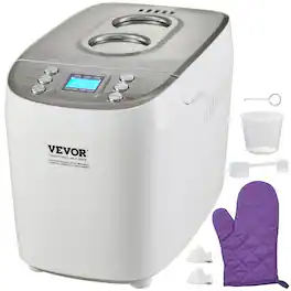 VEVOR - Bread Maker, 15-in-1 3LB Dough Machine, Nonstick Ceramic Pan Automatic Breadmaker with Gluten Free Setting - White