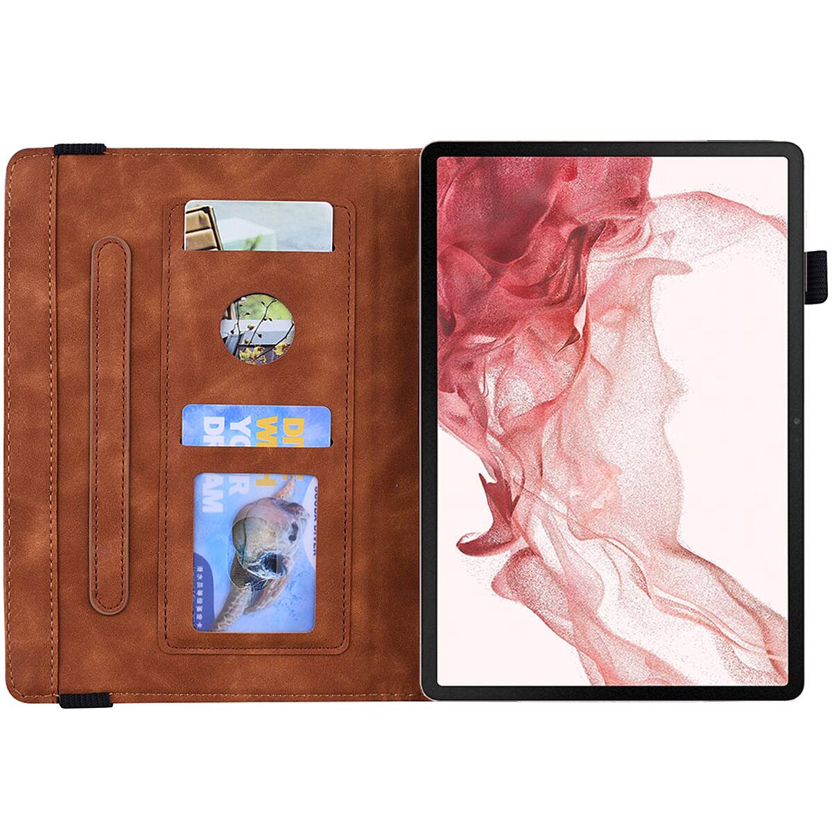 Left. Dteck - Case for Samsung Galaxy Tab S10 Ultra & S9 Ultra & S8 Ultra (X920/X910/X900),Shockproof Embossed PU Leather Folio Cover - Brown.