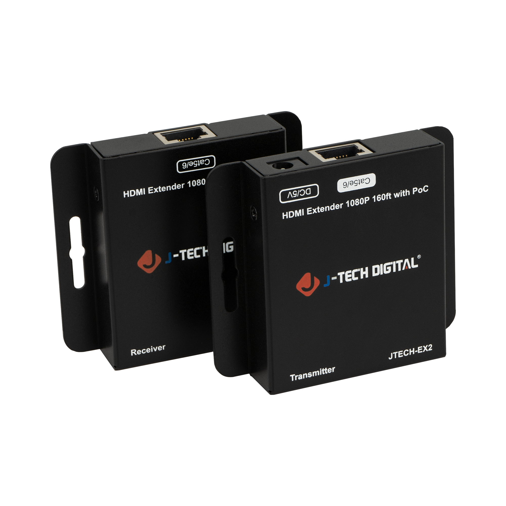 J-Tech Digital - 1080P 60Hz HDMI Extender Balun Over Ethernet with PoC (160ft.) - Black