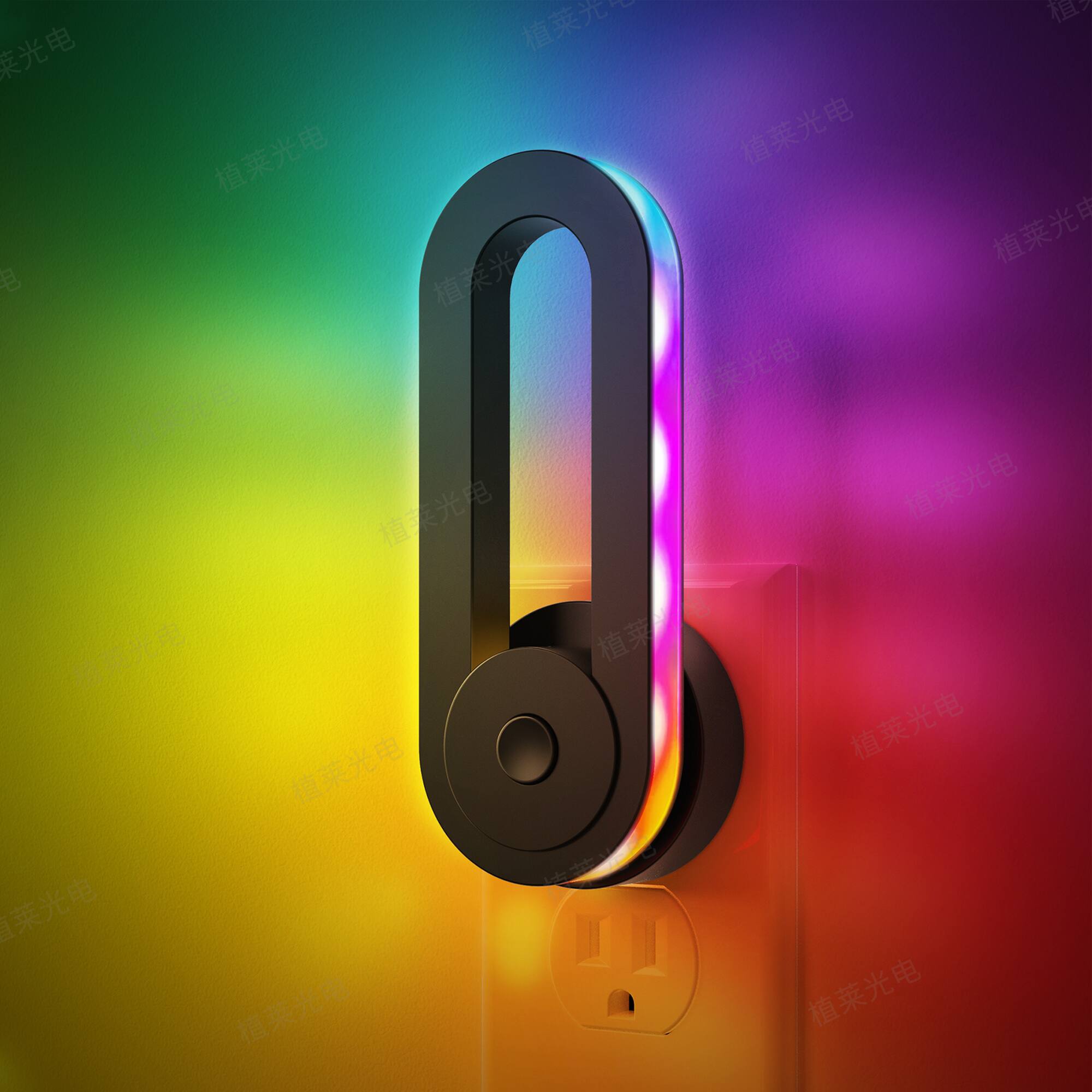 Angle. Jandcase - JANDCASE RGB Plug-in Night Light, Color Changing with Strobe/Pause, 180° Rotatable Head and Memory, for Bedroom - Black.