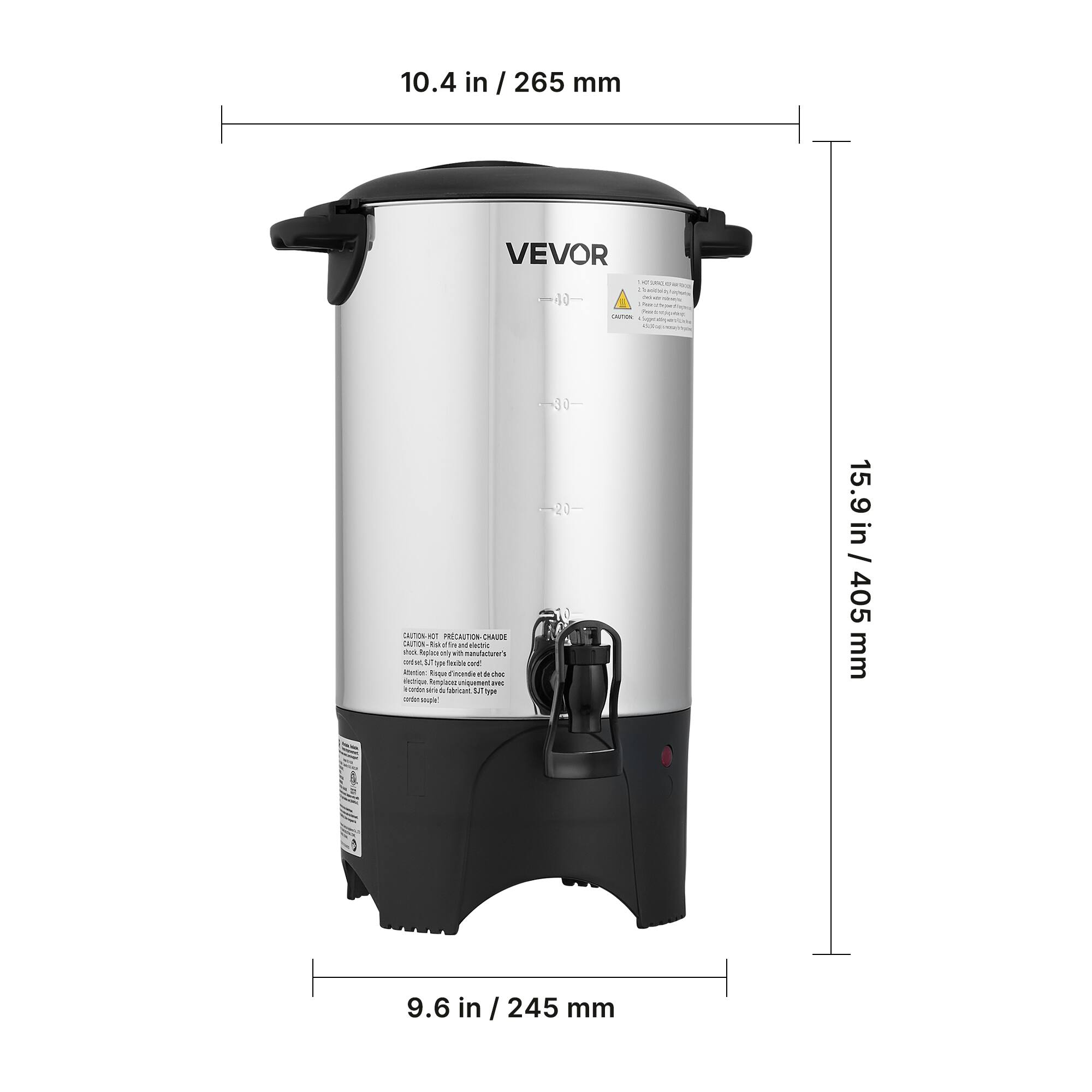 10.4 in / 265 mm  
VEVOR  
15.9 in / 405 mm  
9.6 in / 245 mm