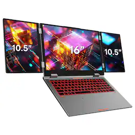 Hotface - 16" Triple-Screen Laptop,Dual 10.5" Auxiliary Displays,Intel i7-12700H,32GB RAM,1TB SSD+128GB Dock Station,Win 11 Pro - Gray