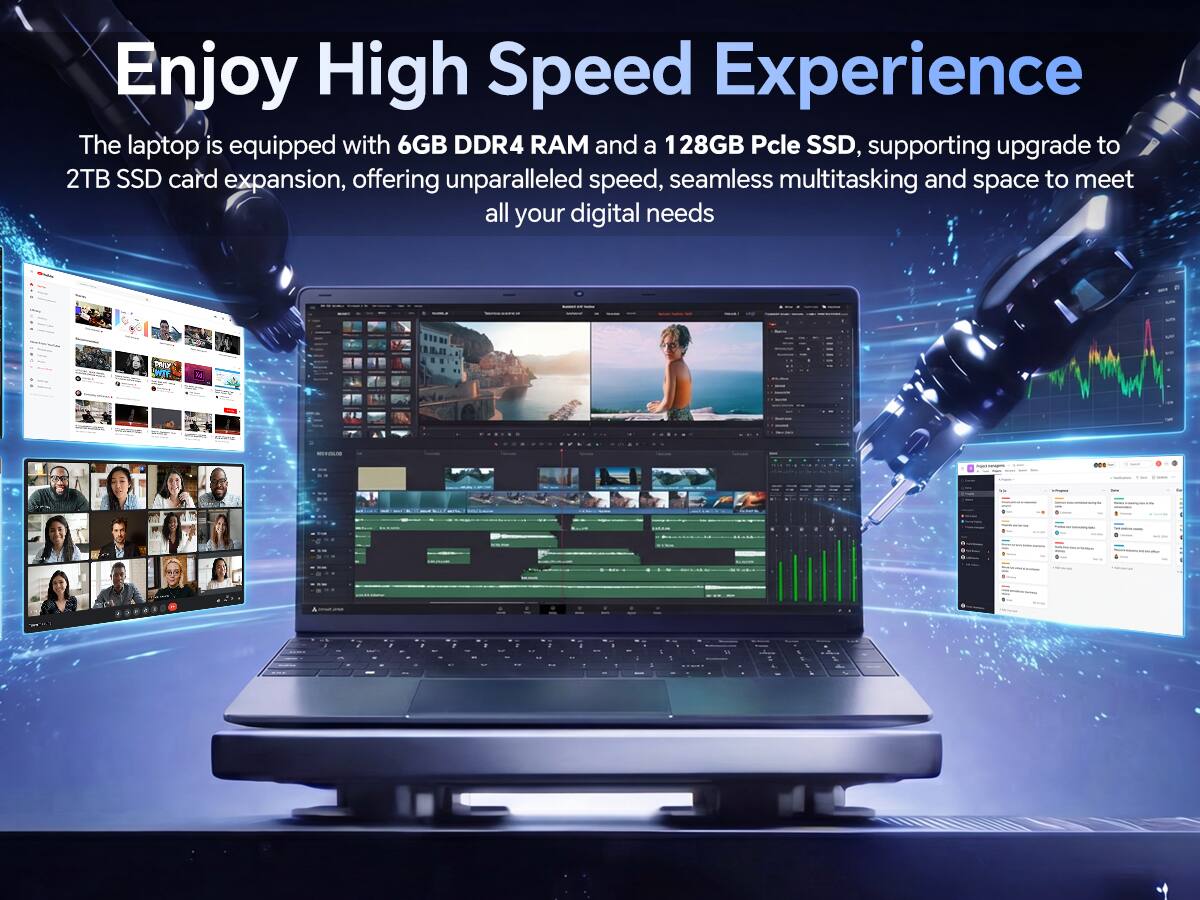 Enjoy High Speed Experience

The laptop is equipped with 6GB DDR4 RAM and a 128GB PCIe SSD, supporting upgrade to 2TB SSD card expansion, offering unparalleled speed, seamless multitasking and space to meet all your digital needs
