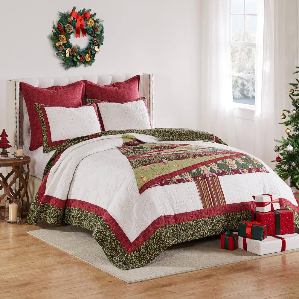 Alt View 3. Greenland Home Fashions - Greenland Home Fashions Christmas Tree Heirloom Patchwork and Applique Snowflake Quilt Set 2-Piece Twin/XL Holiday - Holiday.