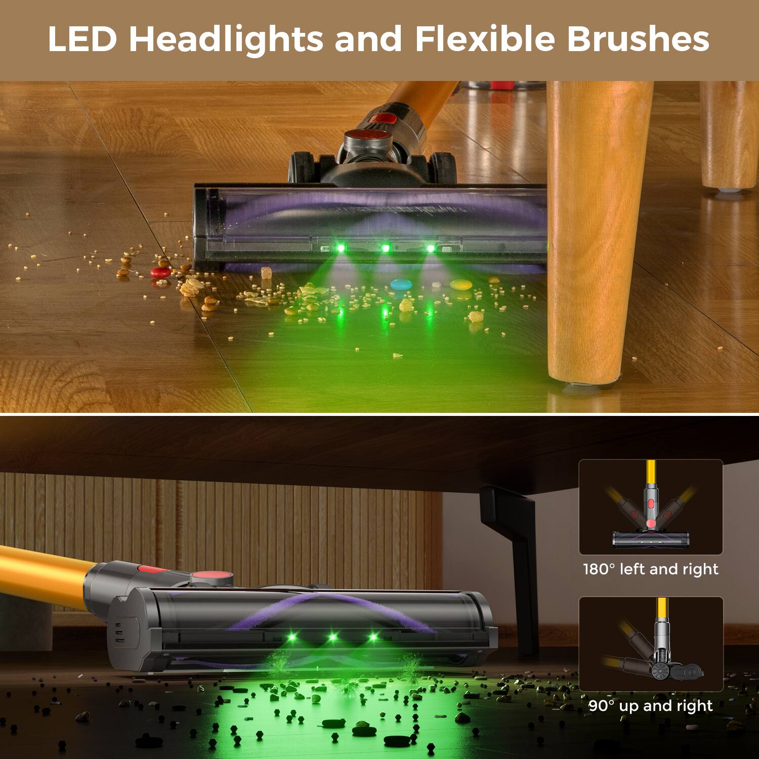 LED Headlights and Flexible Brushes

180° left and right

90° up and right