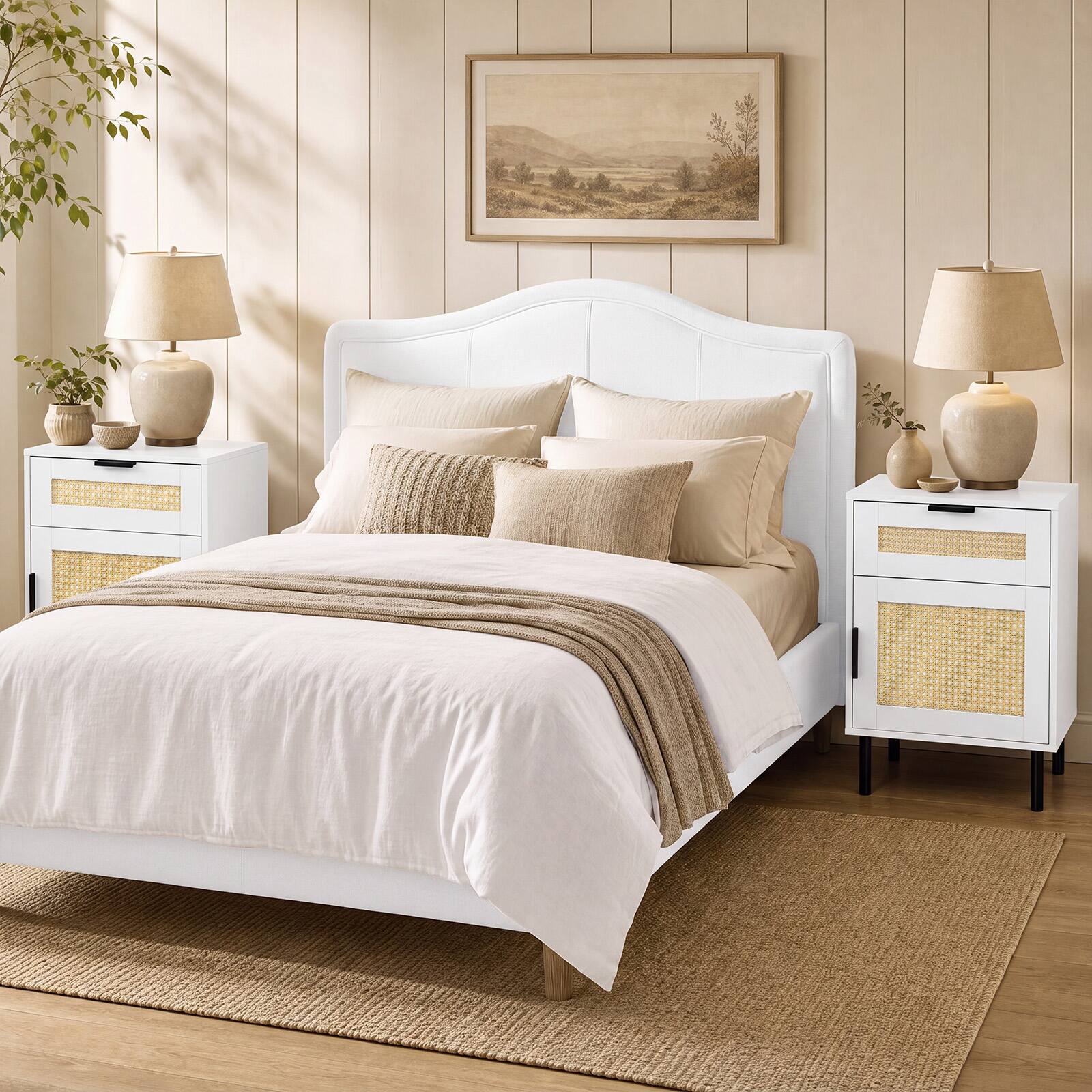 Alt View 1. Gymax - Gymax Set of 2 Rattan Nightstand w/ Drawer & Storage Cabinet 2 Anti-Tipping Kits White & Natural - White.