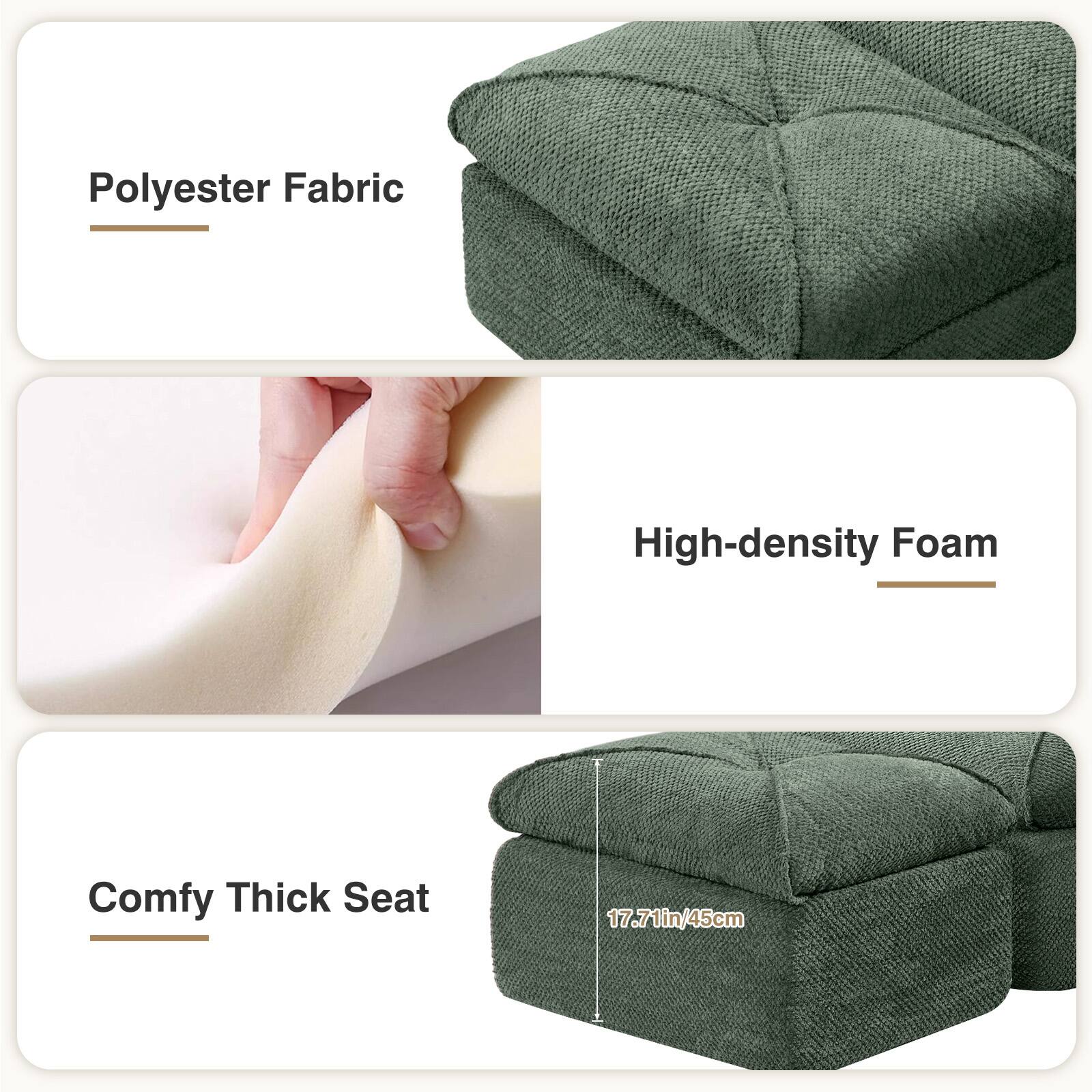 Polyester Fabric

High-density Foam

Comfy Thick Seat

17.71in/45cm
