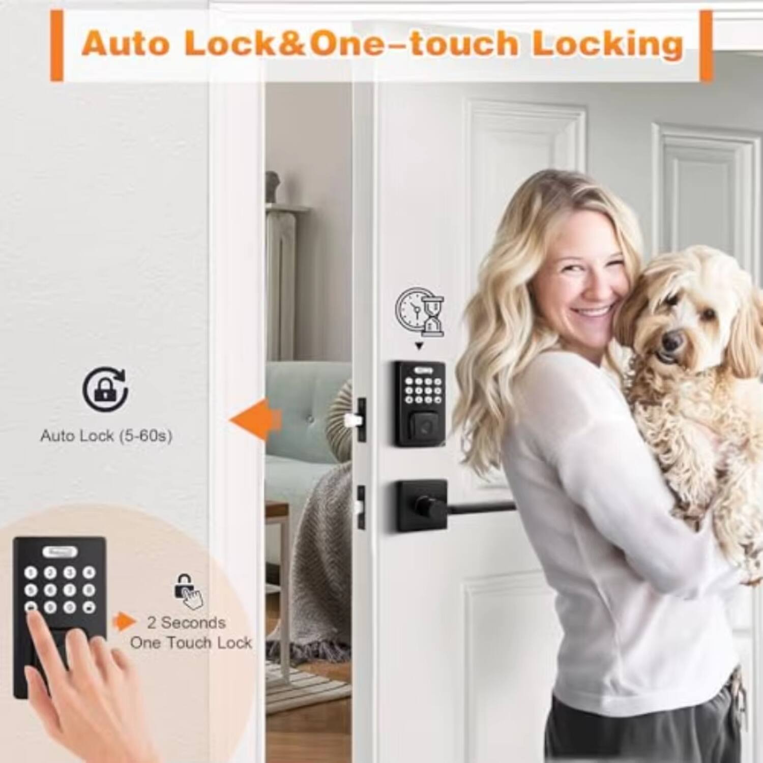 Auto Lock & One-touch Locking

Auto Lock (5-60s)

2 Seconds One Touch Lock