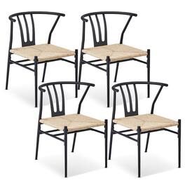 Resenkos - Mid-Century Modern Weave Dining Chairs With Metal Rattan, 4-Piece Set - Black& Wood Color