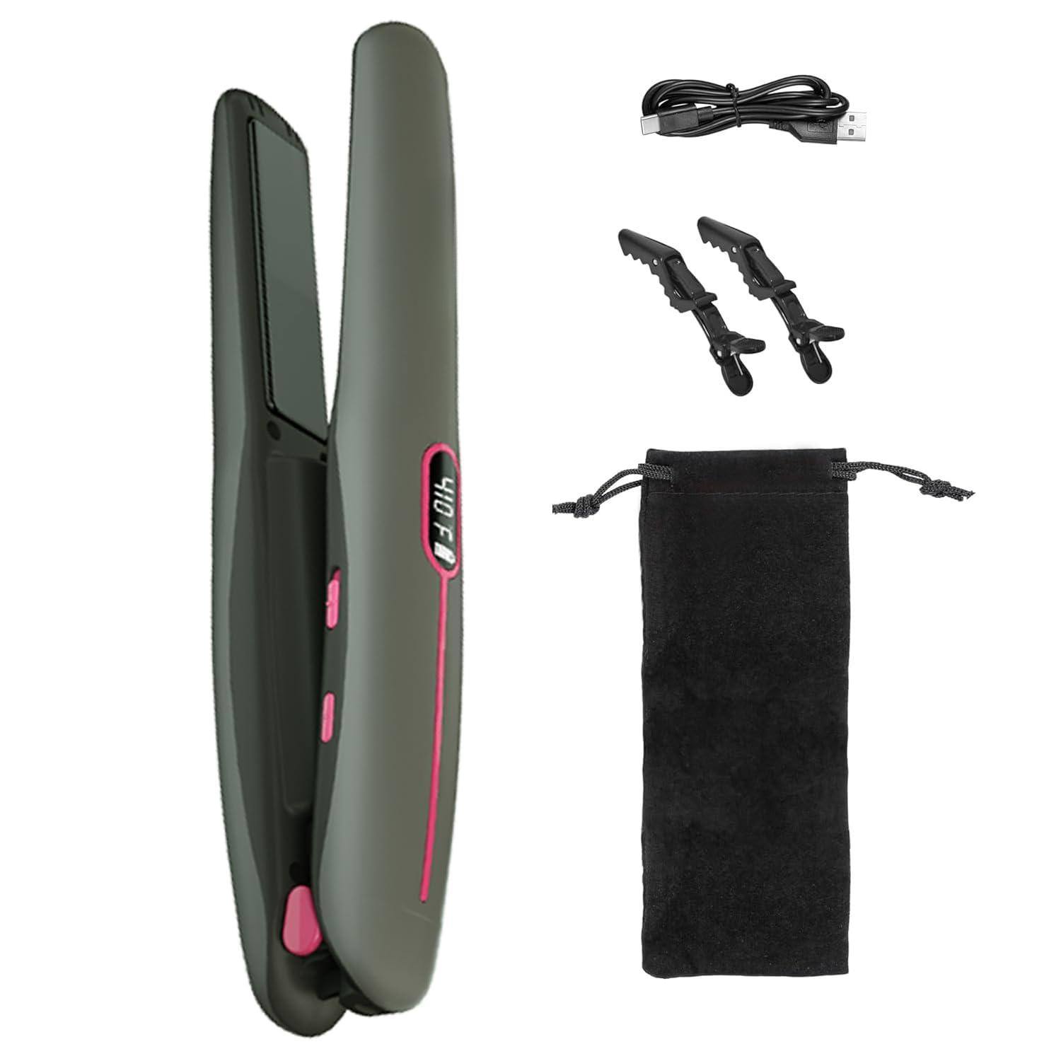 Front. Live At Space - Cordless Hair Straightener 35w Lcd Display Type-c Usb Charging 320-410°f 2.5-3.5 Hour Life Grey - Grey.