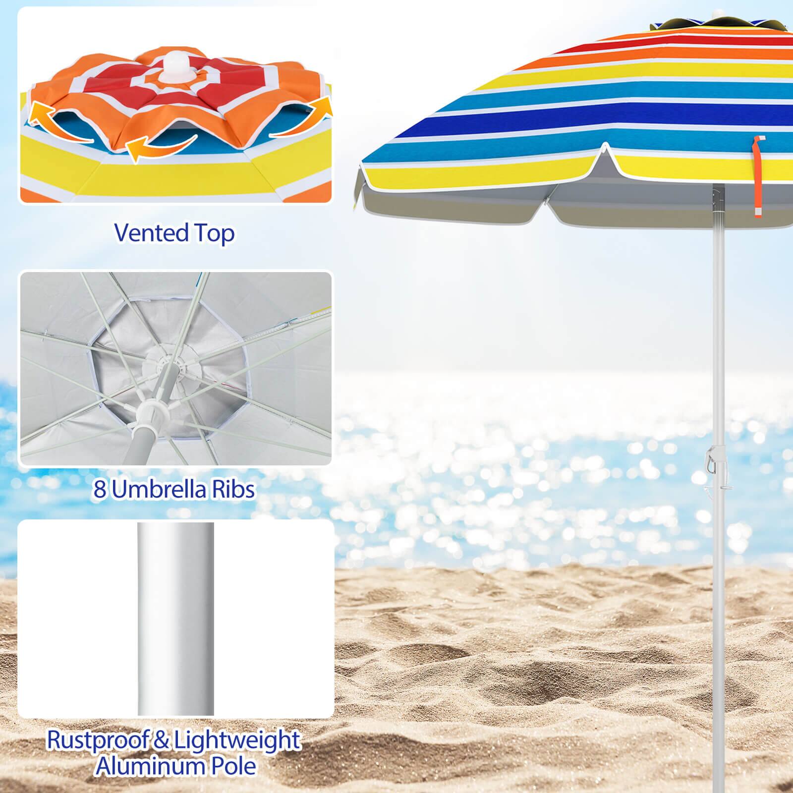 Vented Top, 8 Umbrella Ribs, Rustproof & Lightweight Aluminum Pole
