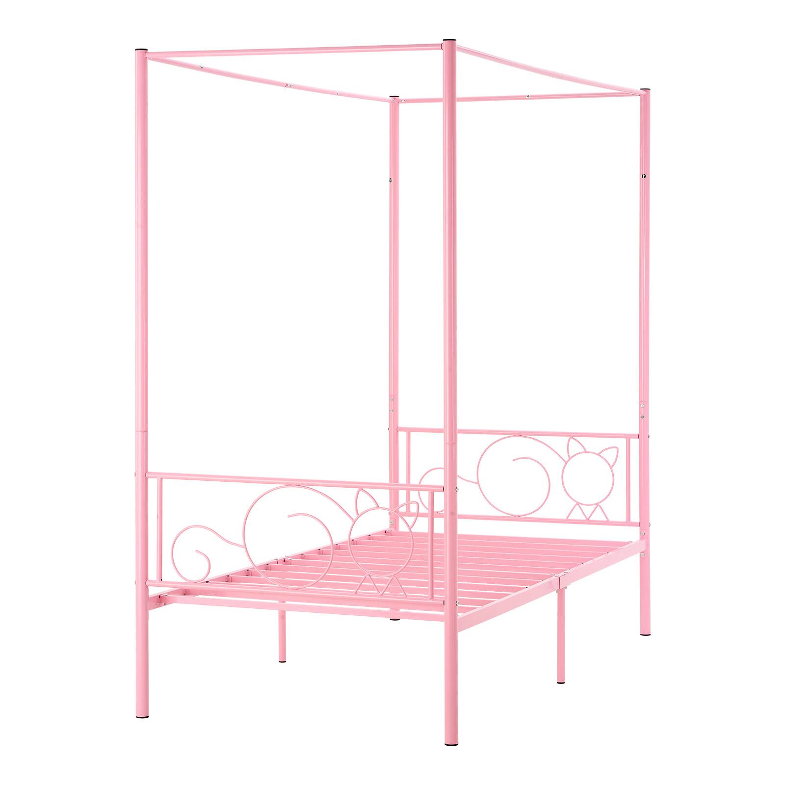 Alt View 5. VEVOR - Twin Size Canopy Bed Frame, Metal Canopy Bed with Minimalist Headboard & Four Posters Design - Pink.