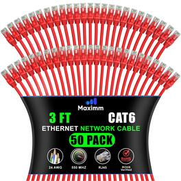 Maximm - Cat 6 Ethernet Cable 3 ft (50-Pack) - UTP, 10Gbps, 550MHz