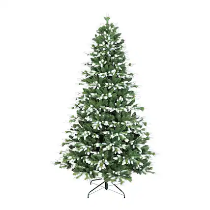 Front. Forest'nSky - 7 ft. Artificial Christmas Tree with White-Tipped PE and PVC Branches, 2414 Tips, 52 in. Diameter, Wood Base - Green.