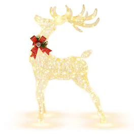 WELLFOR - Lighted Christmas Reindeer with 120 LED Lights and Ground Stakes - White