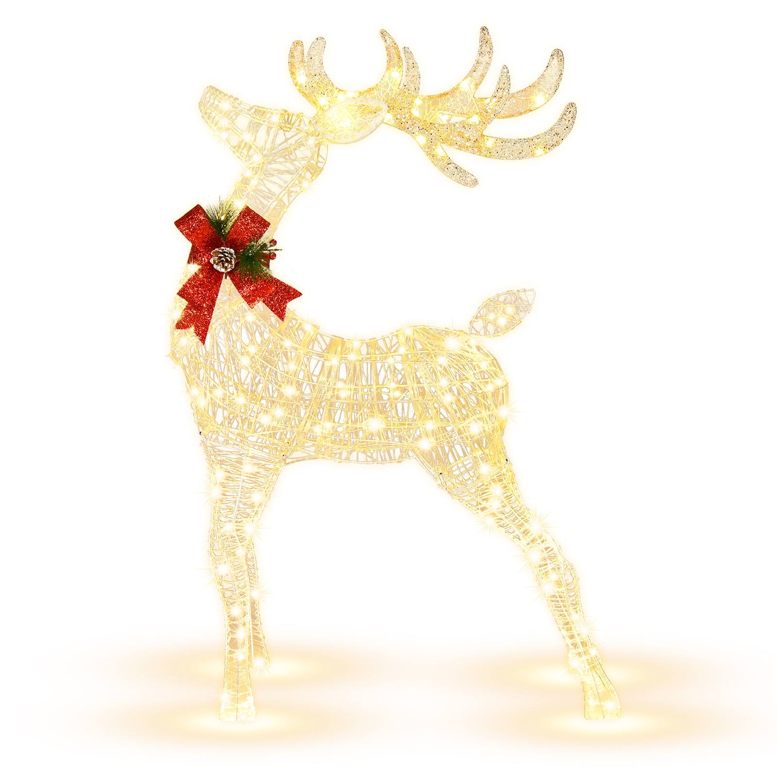 Front. WELLFOR - Lighted Christmas Reindeer with 120 LED Lights and Ground Stakes - White.