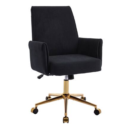 Front. Forest'nSky - Black Mid-Back Liftable Office Chair, Ergonomic Striped Fabric Desk Chair for Work & Study - Black.