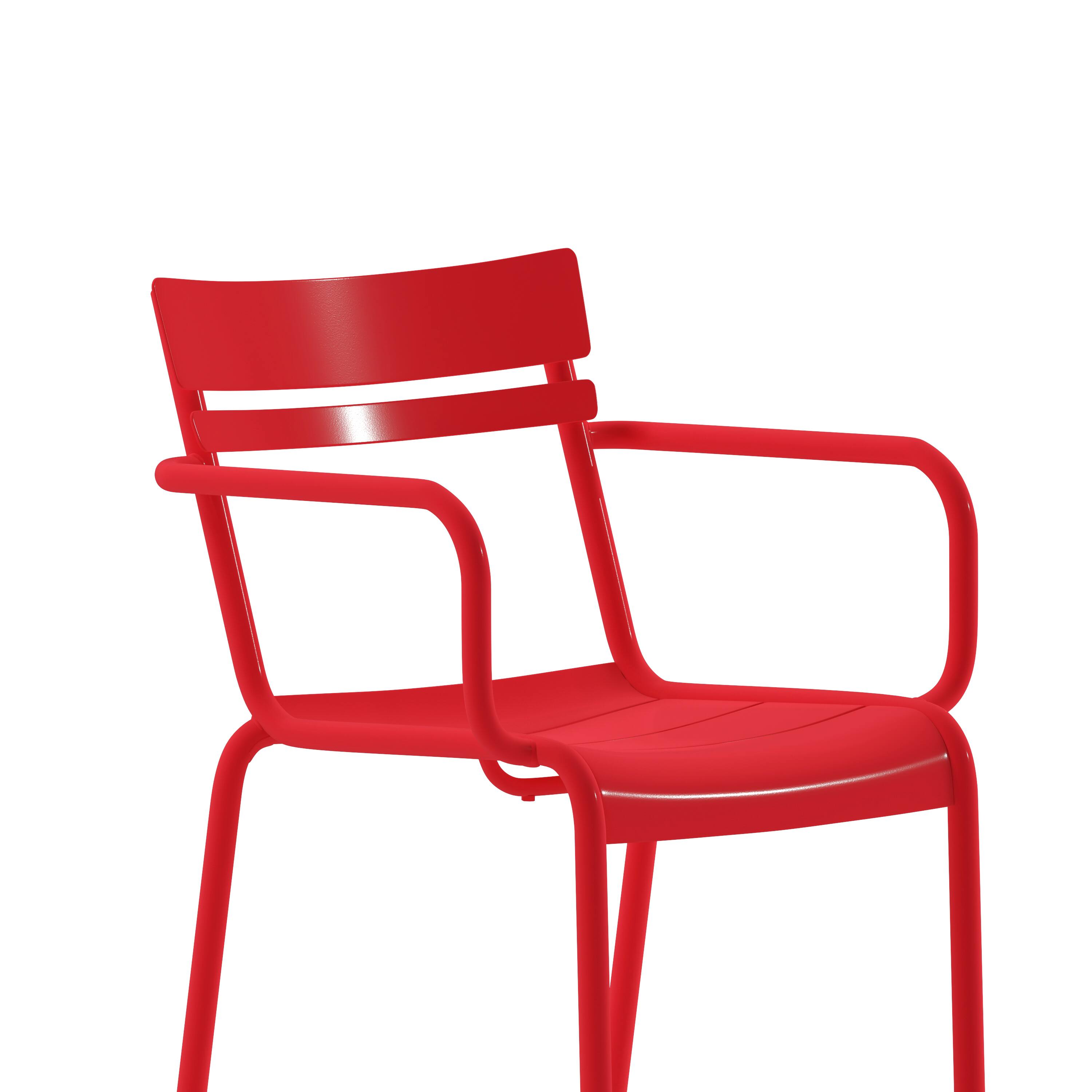 Alt View 10. Emma + Oliver - Rennes Powder Coated Steel Stacking Dining Chair with Arms and 2 Slat Back for Indoor-Outdoor Use - Red.