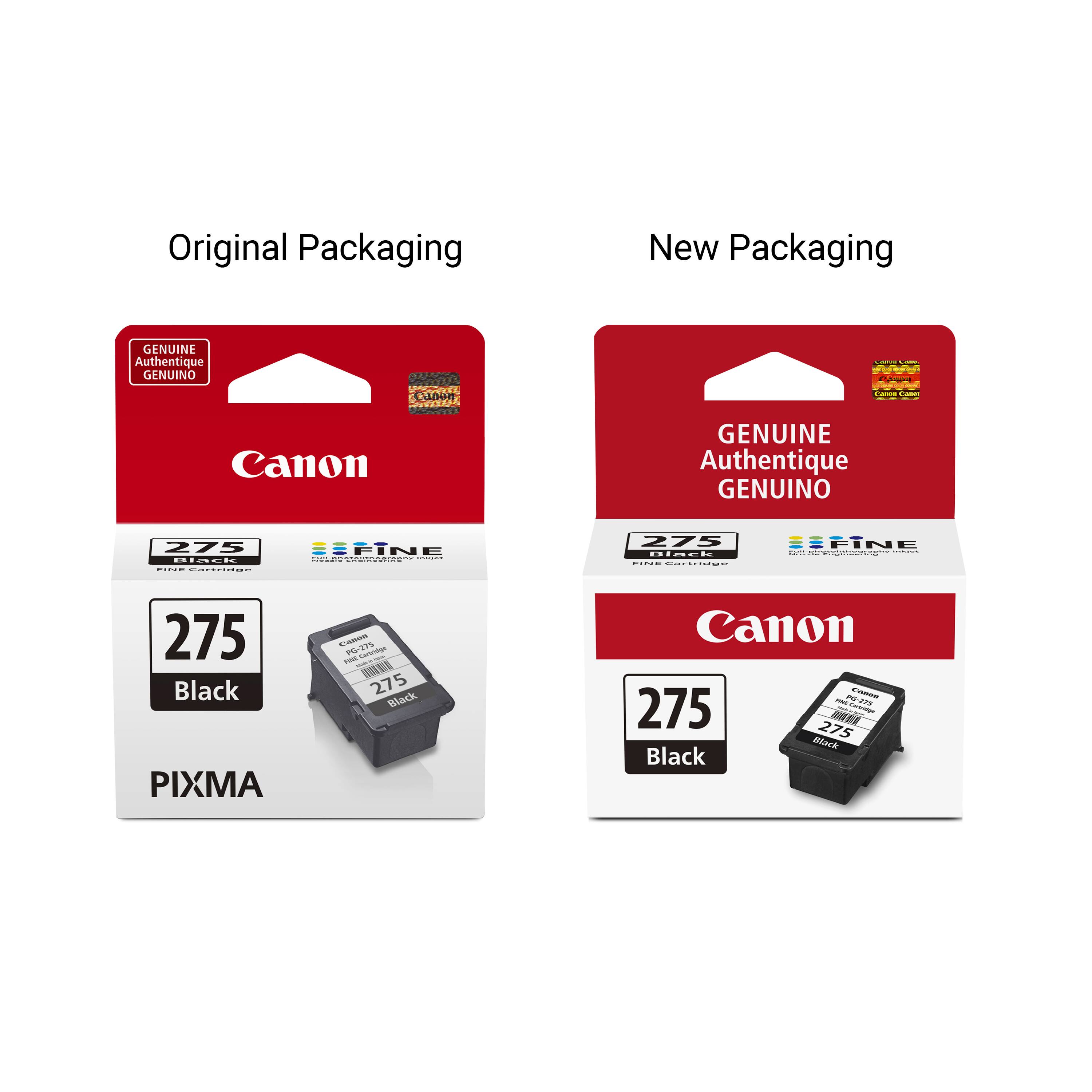 Original Packaging  
New Packaging  

GENUINE Authentique GENUINO  
Canon  

275 Black  
PIXMA  

FINE Cartridge  

275 Black