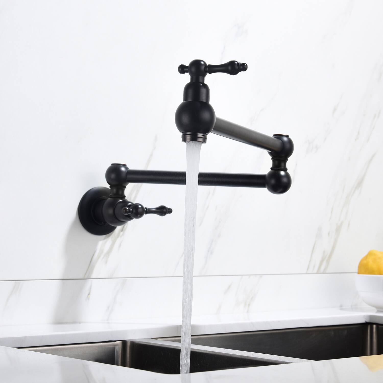 Back. Siljoy - Pot Filler Faucet Wall Mount - Matte Black.